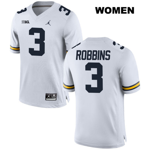 Women's NCAA Michigan Wolverines Brad Robbins #3 White Jordan Brand Authentic Stitched Football College Jersey GI25G63WT